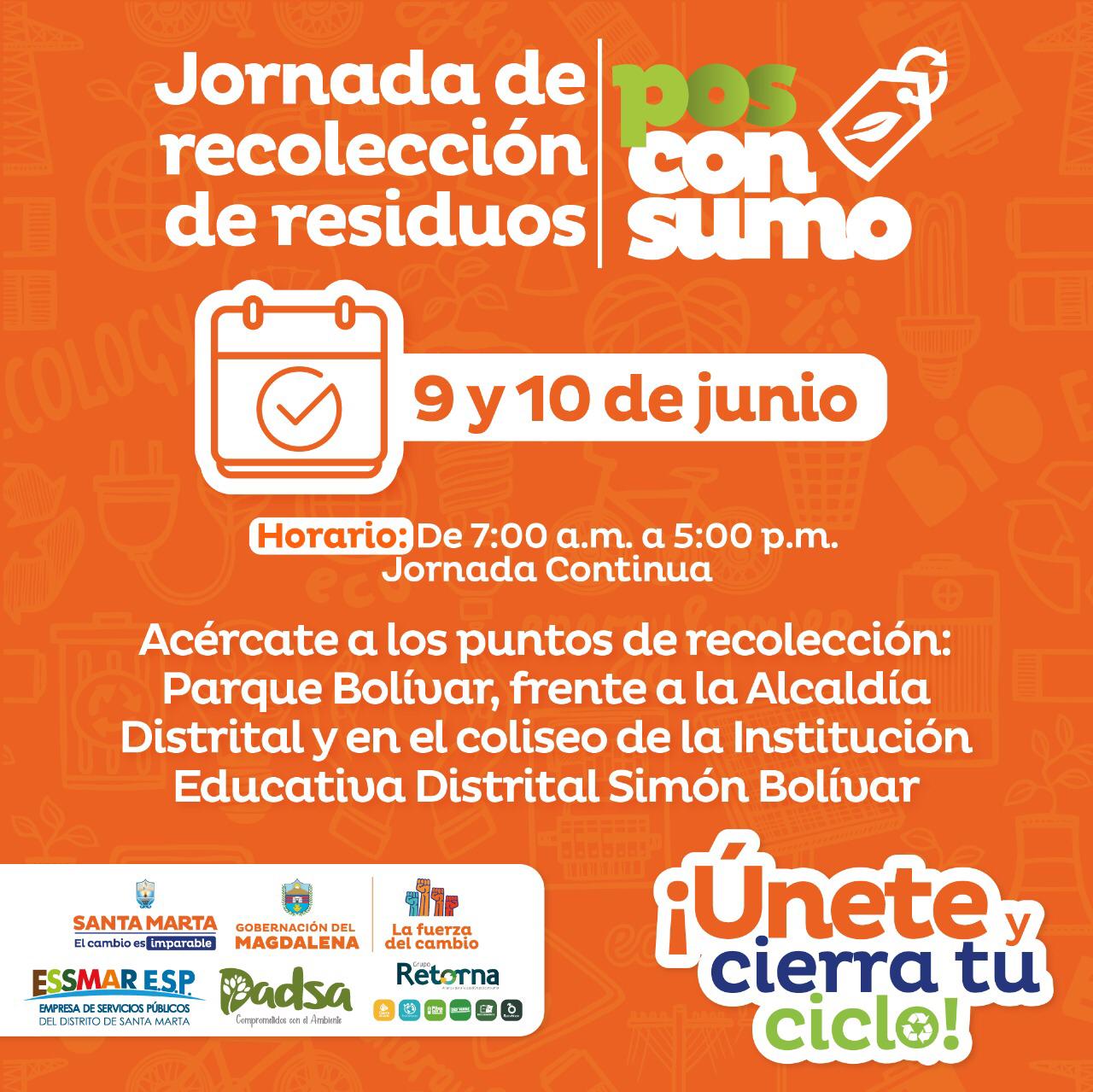 Gobernación del Magdalena, Alcaldía de Santa Marta, ESSMAR E.S.P., Dadsa y Grupo Retorna realizarán jornada de recolección de residuos posconsumo 