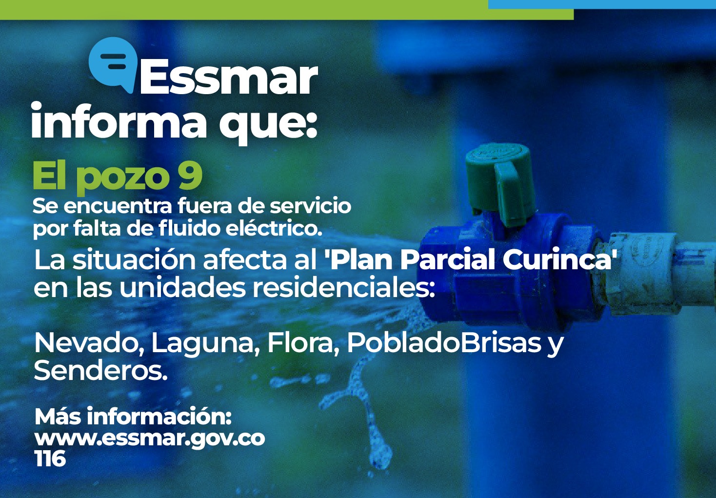 Por falta de energía, El Pozo 9 está fuera de servicio