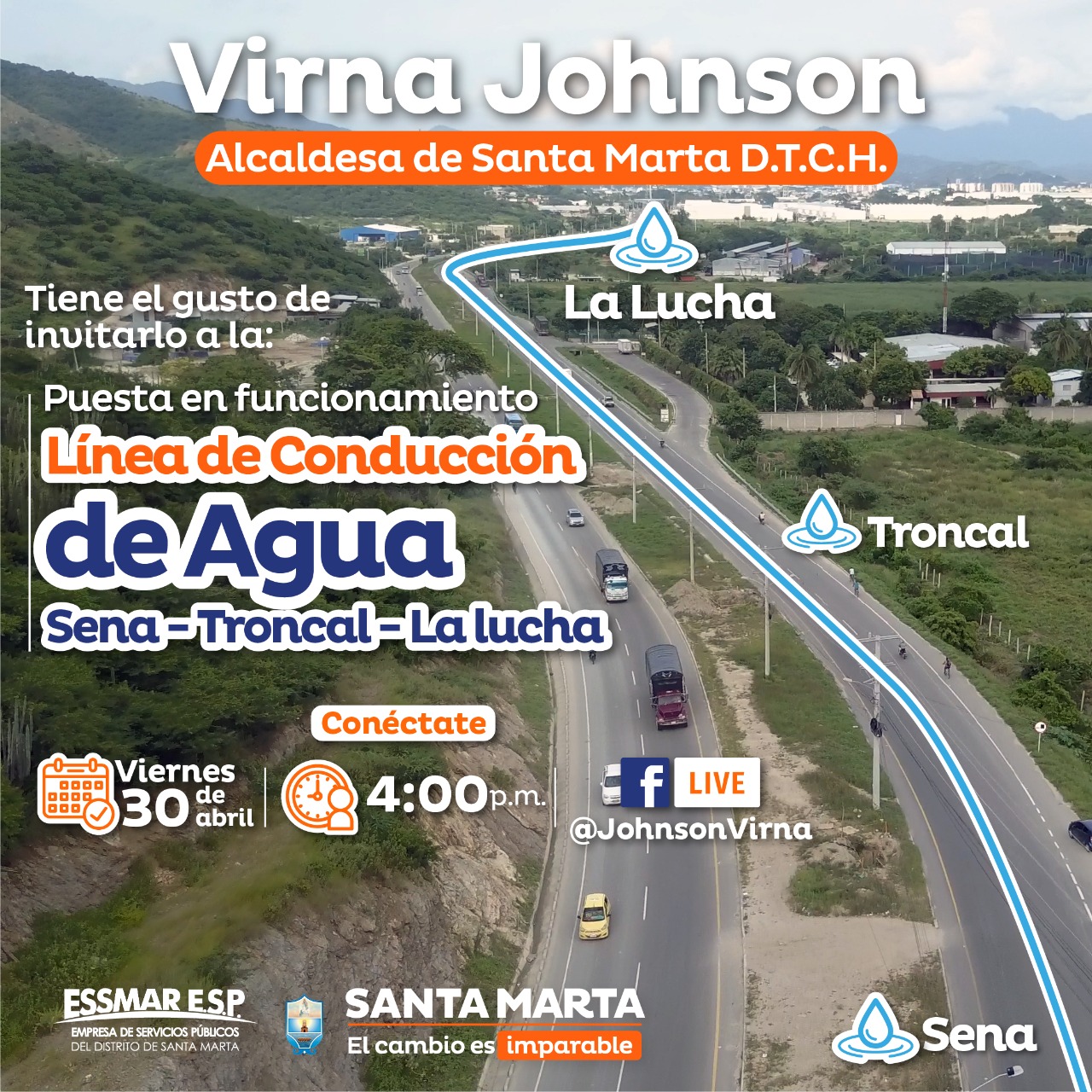 Alcaldesa Virna Johnson pondrá en funcionamiento la línea de conducción Sena-Troncal-La Lucha 