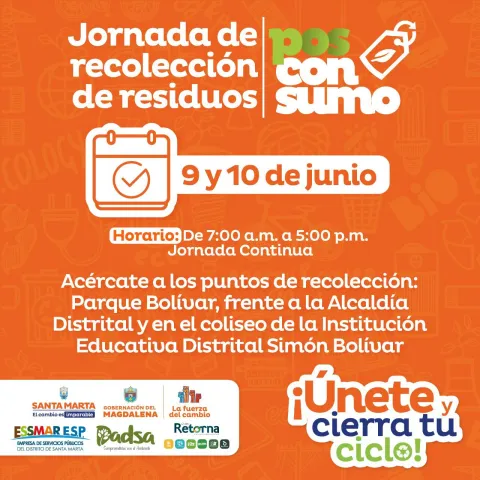 Gobernación del Magdalena, Alcaldía de Santa Marta, ESSMAR E.S.P., Dadsa y Grupo Retorna realizarán jornada de recolección de residuos posconsumo 