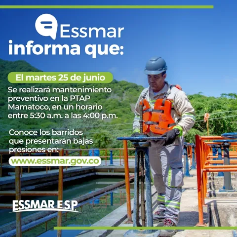 Essmar realizará mantenimientos preventivos en la -PTAP Mamatoco-